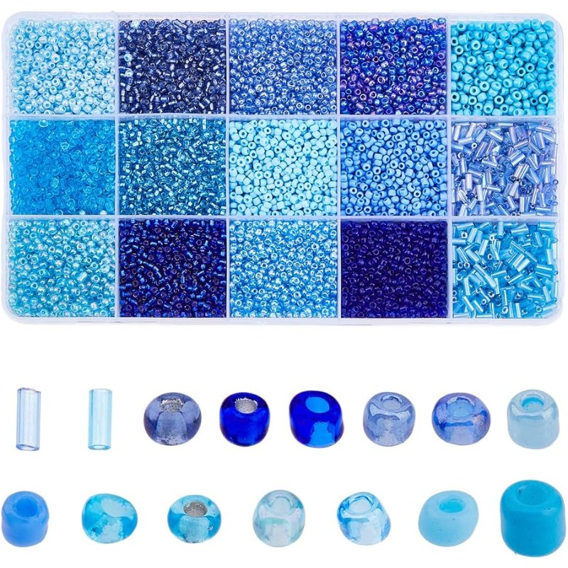 15000Pcs 15 Styles Blue Seed B - огляд і ціна Seed Bead Tube