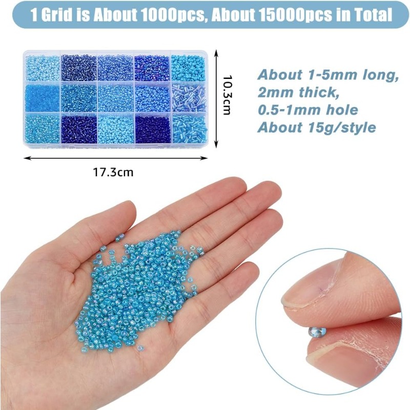 15000Pcs 15 Styles Blue Seed B - огляд і ціна Seed Bead Tube