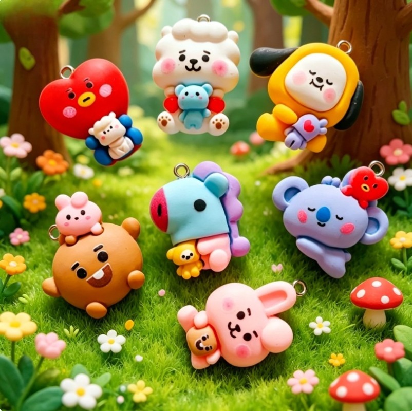 7pcs BT21 Resin Cartoon Charm  - огляд і ціна Jewelry Making Earrings